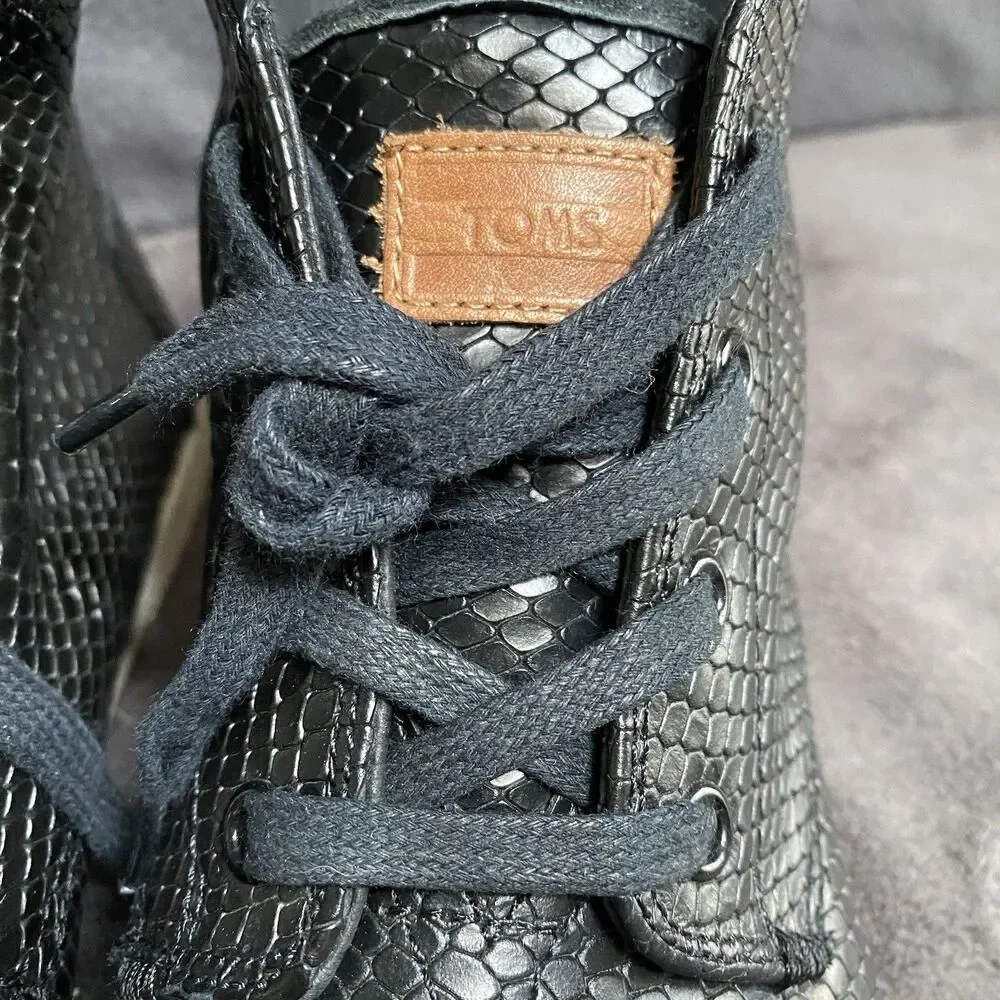 TOMS Black Leather Snakeskin High Top Sneakers Women's Size 8 Lace Up Booties 8M